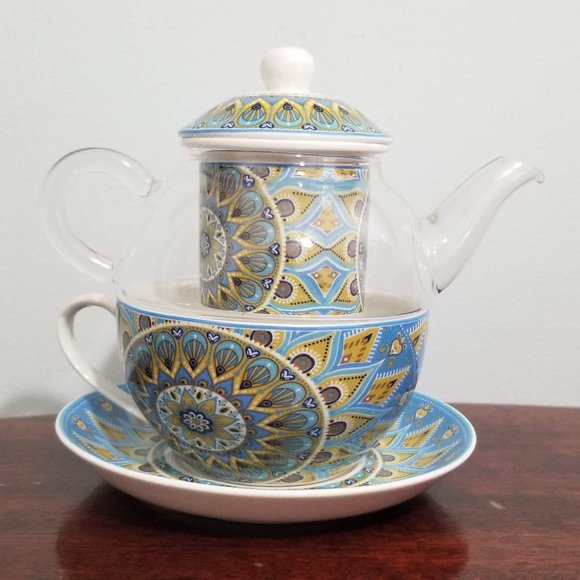Teapot, Glass and Bone China - Picture 1 of 10
